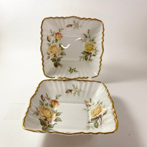 RARE Paragon Peace Rose Square Candy Bon Bon Nut Ring Dish Gold Rim MINT - Picture 4 of 5